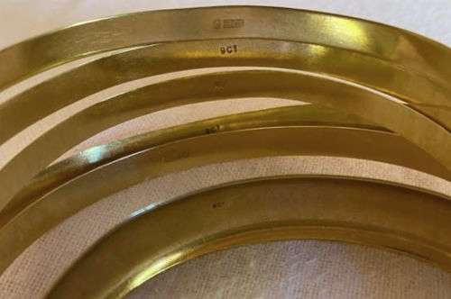 9ct Gold Bangles | 5 x 0.5cm and 6.5cm + 1 x 1.2cm and 6.5cm | 49.1gr total! | BV R337/gr/9ct