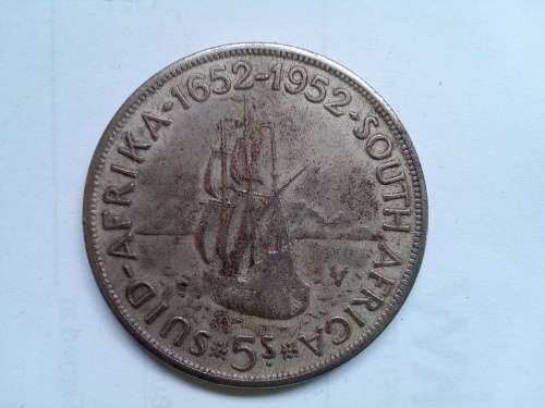 South African Five Shillings Coin 1652-1952