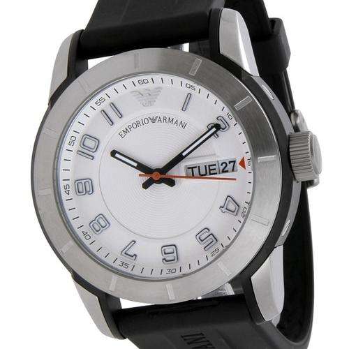 Armani AR5870 Fashion Men black rubber strap Quartz Watch. technology and elegance