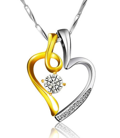 new style Two Tone Heart Necklace 925 Plated