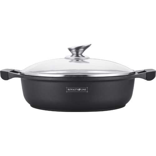 Royalty Line RL-BR26M 26cm Marble Coating Low Wide Casserole Pot With Glass Lid