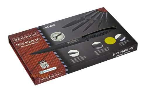 Royalty Line Carbon Handle 5-Piece + BONUS PEELER Black Ceramic Coating Knife Set RL-CB5