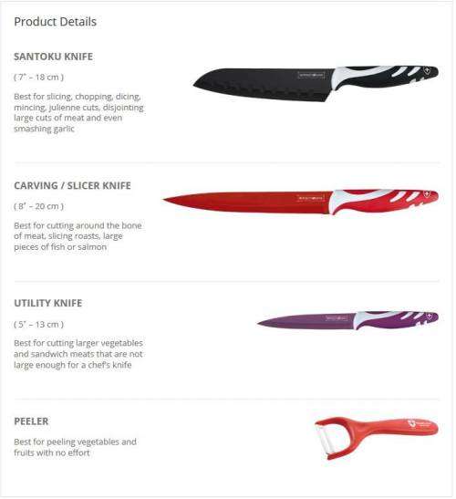 Royalty Line Non-Stick Colourful Knife Set - 3 Piece + FREE BONUS (PEELER)