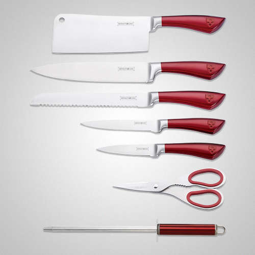 Royalty Line 8-Piece Stainless Steel Knife Set With Rotating Stand - Burgundy