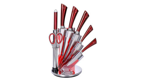 Royalty Line - 8 Pieces Non-Stick Coating Knife Set with Stand - Burgundy