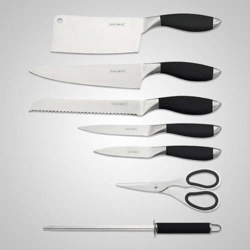 Royalty Line 8-Piece Stainless Steel Knife Set With Rotating Stand - Black