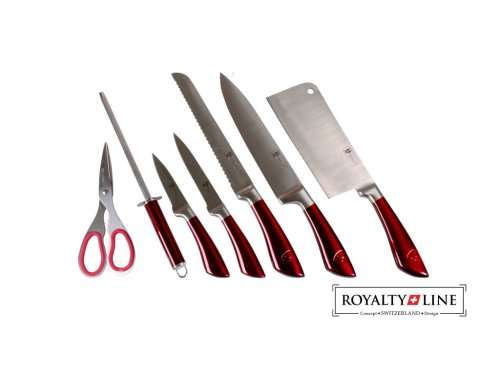 Royalty Line 8-Piece Stainless Steel Knife Set With Rotating Stand - Burgundy