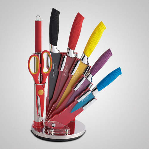 Royalty Line 8-Piece Colourful Non-Stick Knife Set with Acrylic Stand