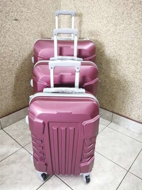 Set of 3 Lightweight Travel Luggage Bags - Universal Wheels -SILVER / BLACK / MEROON / DARK BLUE