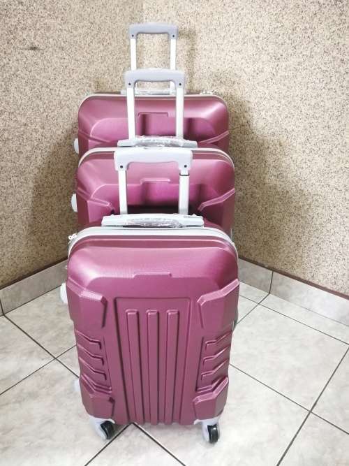 Set of 3 Lightweight Travel Luggage Bags - Universal Wheels -SILVER / BLACK / MEROON / DARK BLUE
