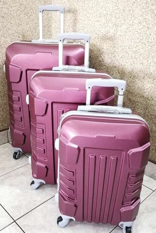Set of 3 Lightweight Travel Luggage Bags - Universal Wheels -SILVER / BLACK / MEROON / DARK BLUE