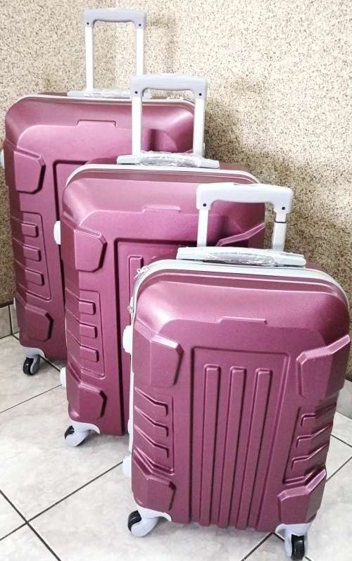 Set of 3 Lightweight Travel Luggage Bags - Universal Wheels -SILVER / BLACK / MEROON / DARK BLUE