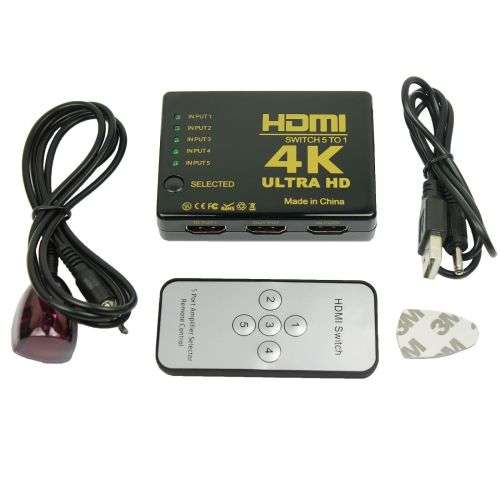 5-Port HDMI Switch with IR Remote Controller (5-in 1-out)