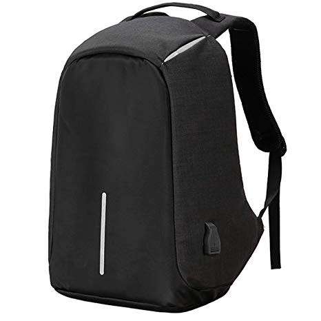 Anti-theft Travel Backpack Laptop School Bag with USB Charging Port - Black