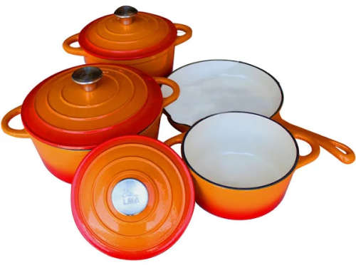 LMA Branded 7 Piece Cast Iron Dutch Oven Cookware Set - orange (READ THE DISCRIPTION)