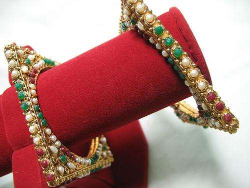 Indian Gold Plated Polki Emerald Kada Bracelet Bangles