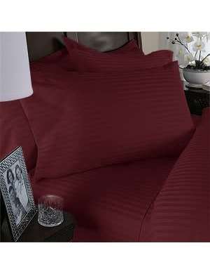 6 piece Queen SIZE SEXY Striped BURGUNDY SATIN SHEET SET