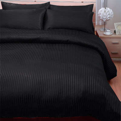 6 piece Queen SIZE SEXY Striped BLACK SATIN FEEL SHEET SET