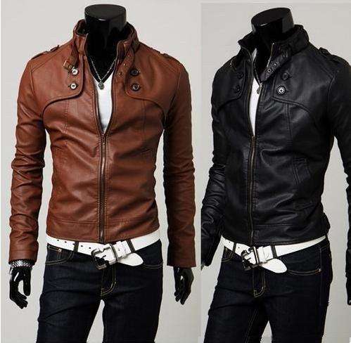 2012 Leather coat man's leather jacket Four grain button
