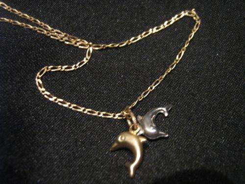 9ct Gold Anklet & Gold & Wht Gold Dolphin Charm