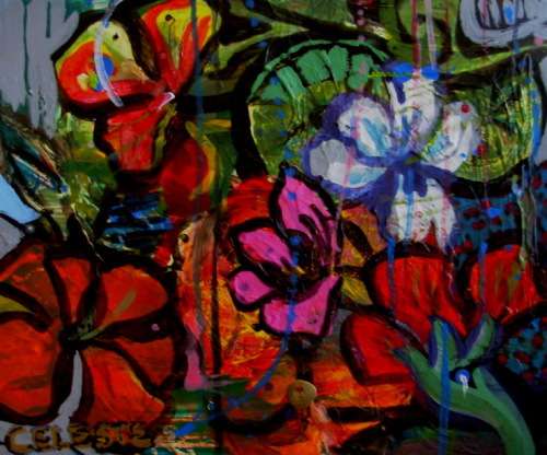 DANCING NASTURTIUMS - AN ORIGINAL PAINTING BY CELESTE FOURIE-WIID