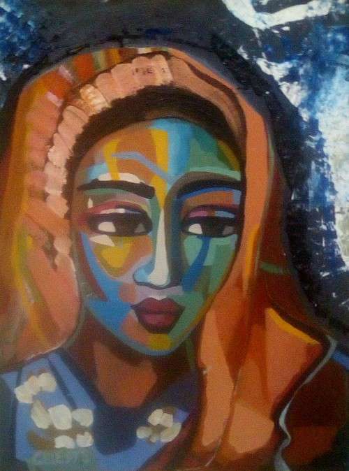 KISS AT THE FOUNTAIN - AN ORIGINAL PAINTING BY CELESTE FOURIE-WIID - OIL PAINT ON BOARD
