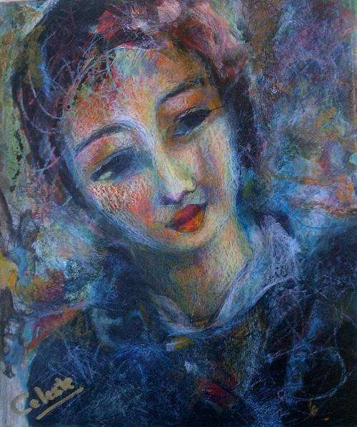 CHINIQUE - AN ORIGINAL PAINTING BY OVERBERG ARTIST CELESTE FOURIE-WIID - OIL PASTEL AND ACRYLIC