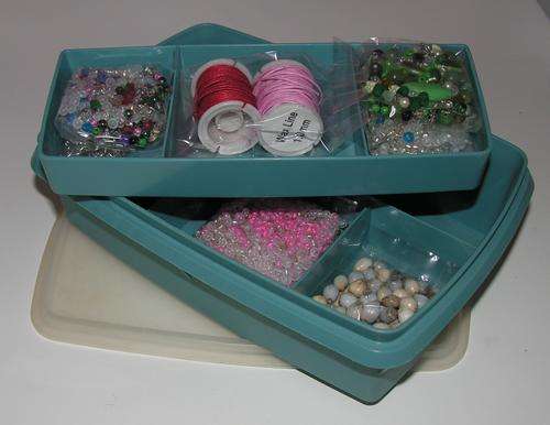 Tupperware Hobby Keeper with selection of beads