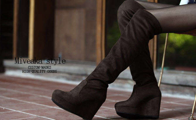 422s004 Hot high-heeled knee-high wedge boot, adjustable cylinder , size 35..39, black