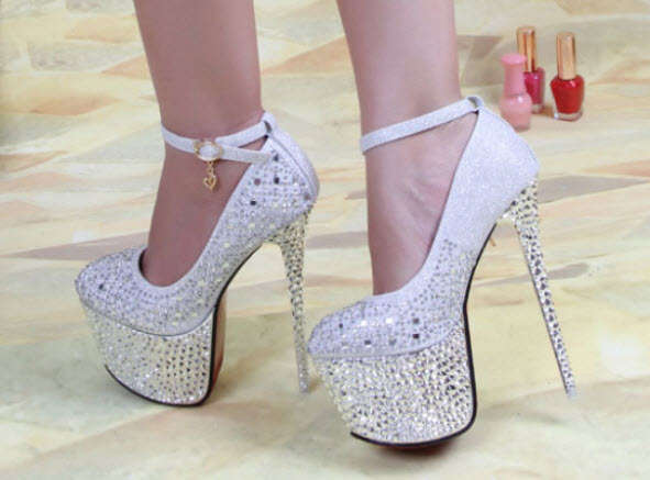424s010 Sexy luxury high heeled & platform pump, w sequint & rivet, size 33-39, silver