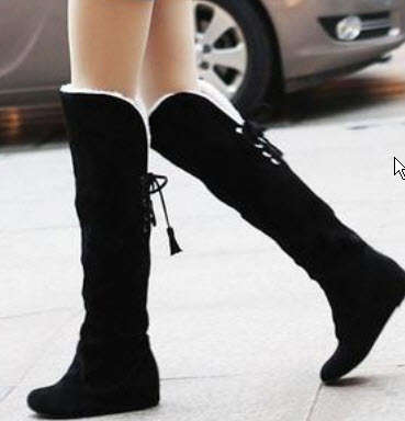 422s061 Size plus Knee-high Snow Boots, insole heel, warm lambswool inside, Size 34-43, black