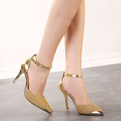 484s207 Korean style high heel pump w gold plat head,size 34-39, gold
