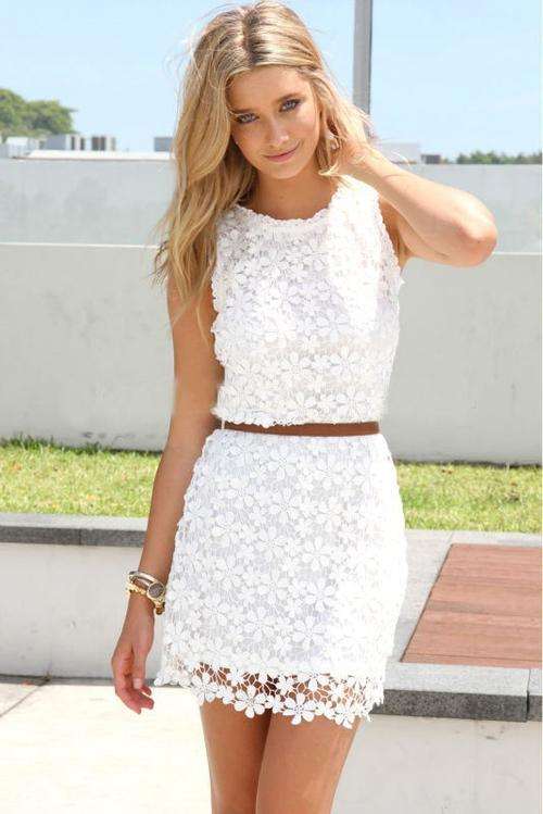 591f200 Sexy elegant floral lace dress, size s-2xL, white