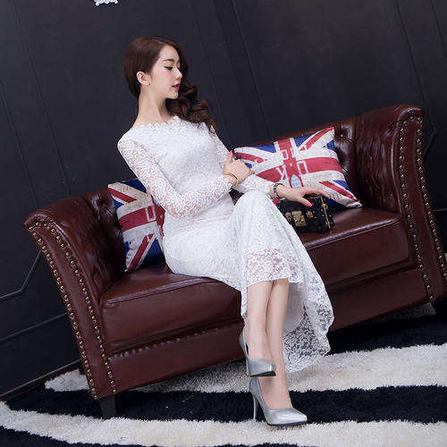8209 Sexy elegant Nightclub long lace dress, slim type, size s-L, white