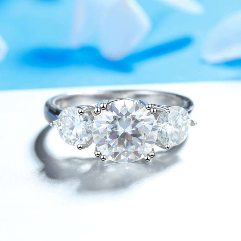 ***HD VIDEO*** 3ct D VVS Moissanite Trilogy Ring | 18K White or Yellow Gold Over 925 Sterling Silver