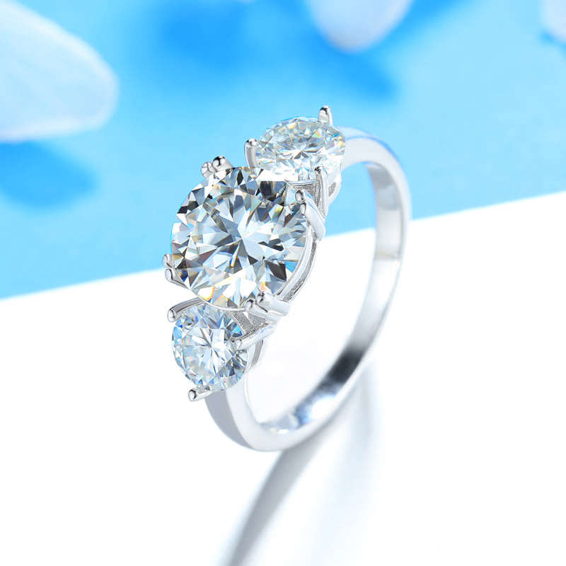 ***HD VIDEO*** 3ct D VVS Moissanite Trilogy Ring | 18K White or Yellow Gold Over 925 Sterling Silver