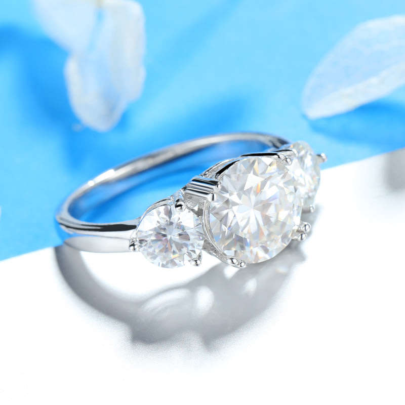 ***HD VIDEO*** 3ct D VVS Moissanite Trilogy Ring | 18K White or Yellow Gold Over 925 Sterling Silver