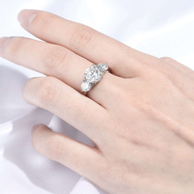 ***HD VIDEO*** 3ct D VVS Moissanite Trilogy Ring | 18K White or Yellow Gold Over 925 Sterling Silver
