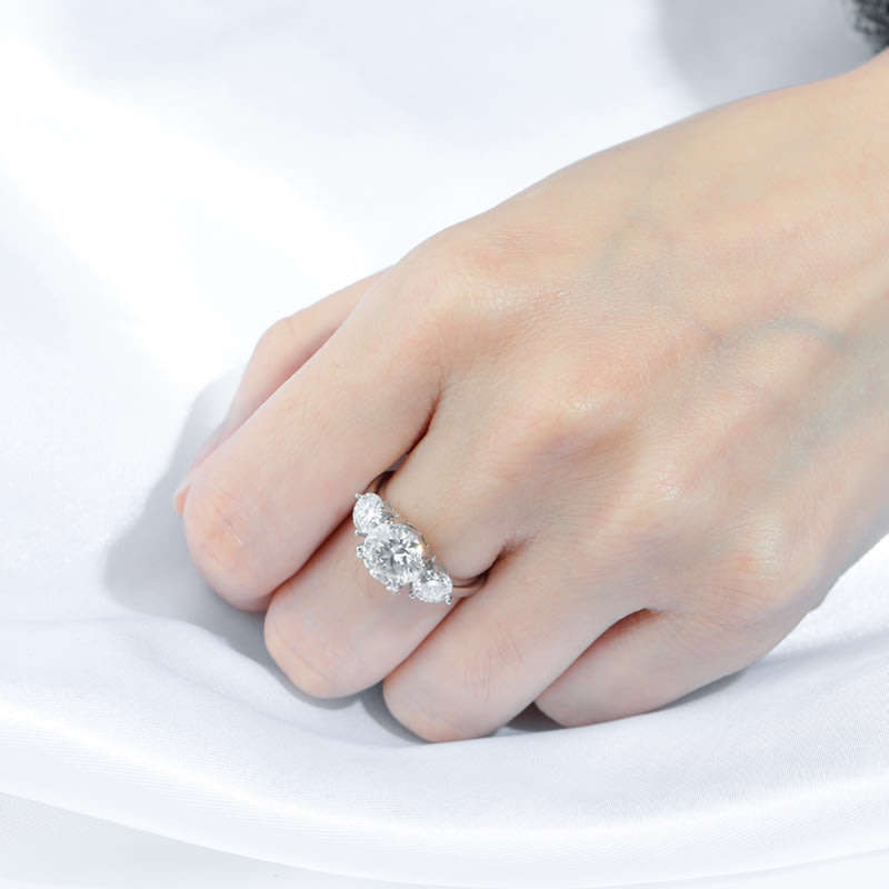 ***HD VIDEO*** 3ct D VVS Moissanite Trilogy Ring | 18K White or Yellow Gold Over 925 Sterling Silver