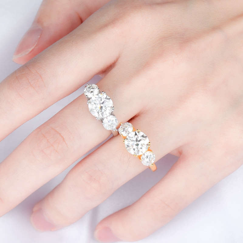 ***HD VIDEO*** 3ct D VVS Moissanite Trilogy Ring | 18K White or Yellow Gold Over 925 Sterling Silver