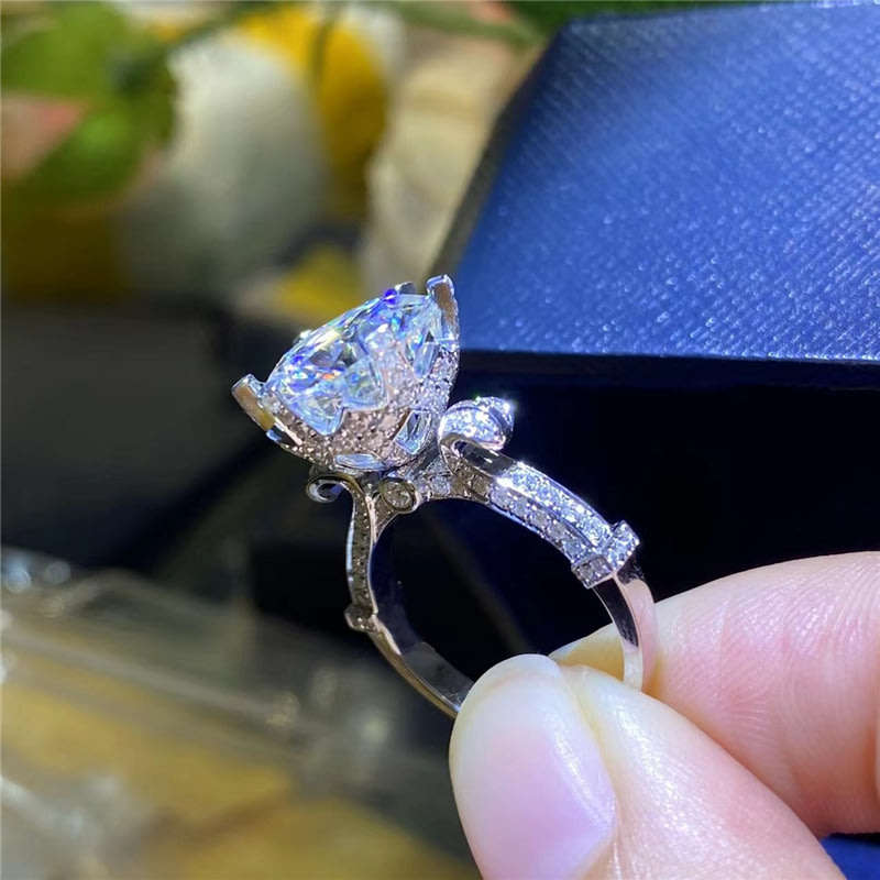 Ornate Royal Protea D VVS Moissanite Ring | 18K White Gold Over 925 Sterling Silver