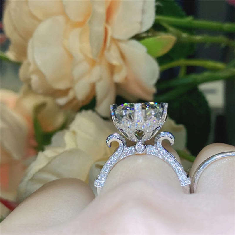 Ornate Royal Protea D VVS Moissanite Ring | 18K White Gold Over 925 Sterling Silver