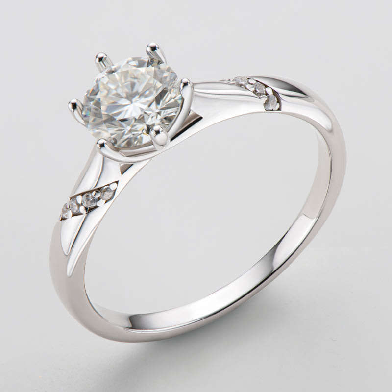 6.5mm D VVS1 Moissanite Solitaire Ring | 18K White Gold Over 925 Sterling Silver