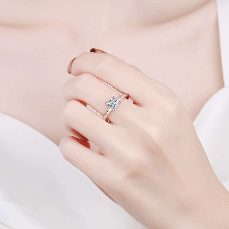 ***HD VIDEO*** 1ct Princess Cut Moissanite Solitaire Ring | 18K White Gold Over 925 Sterling Silver