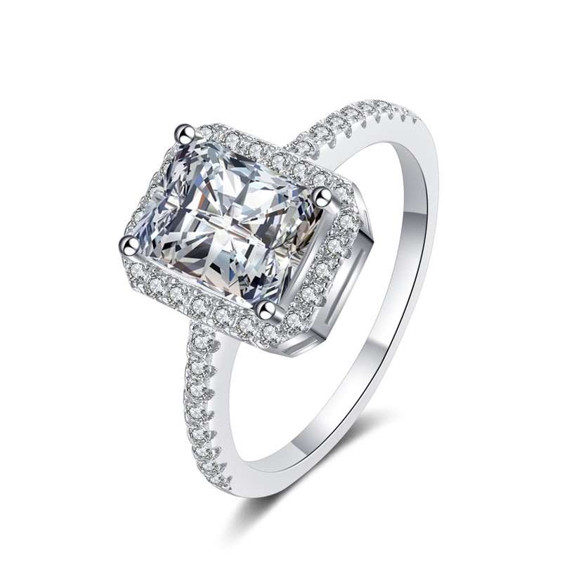 1ct 7x5mm D VVS1 Radiant Cut Moissanite Halo Ring | 18K White Gold Over 925 Sterling Silver