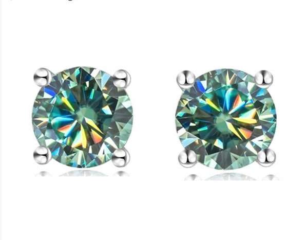 ***HD VIDEO*** 2ct Blue-Green Moissanite Stud Earrings | 18k White Gold Over Sterling Silver