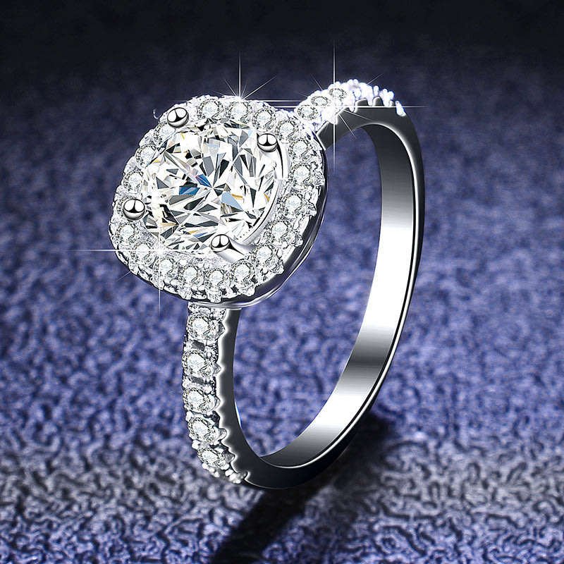 3ct 9mm Moissanite Halo Ring | 18K White Gold Over 925 Sterling Silver