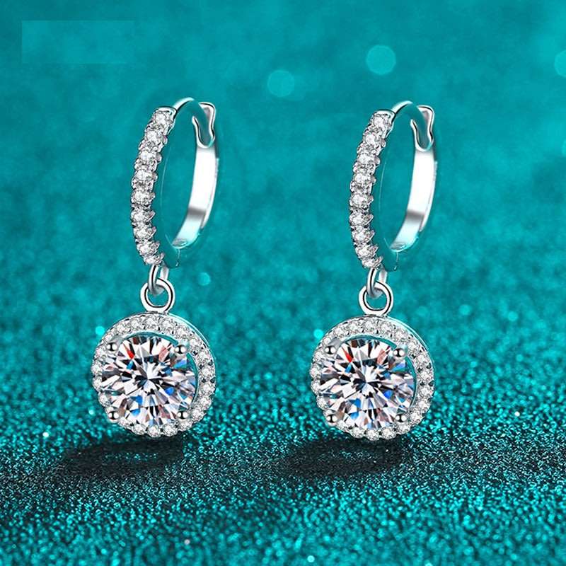 Moissanite 6.5mm Drop Earrings | 18k White Gold Over Sterling Silver