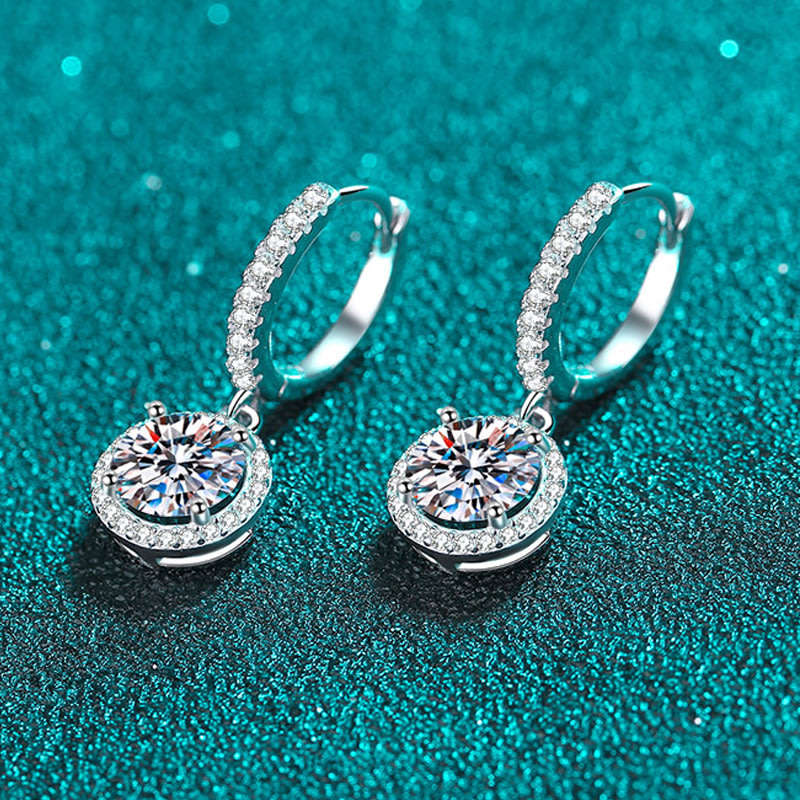 Moissanite 6.5mm Drop Earrings | 18k White Gold Over Sterling Silver
