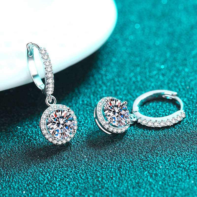 Moissanite 6.5mm Drop Earrings | 18k White Gold Over Sterling Silver